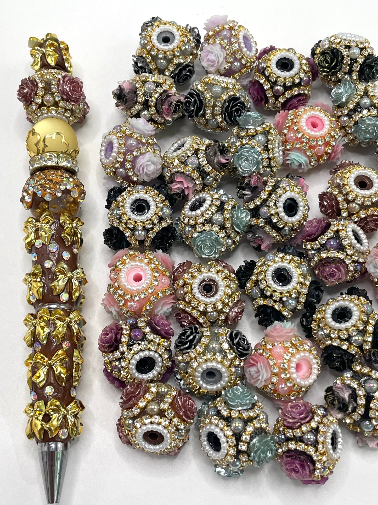 Fancy Beads Rose flower Golden Chain Pearl gasket Spacers acrylic Beads