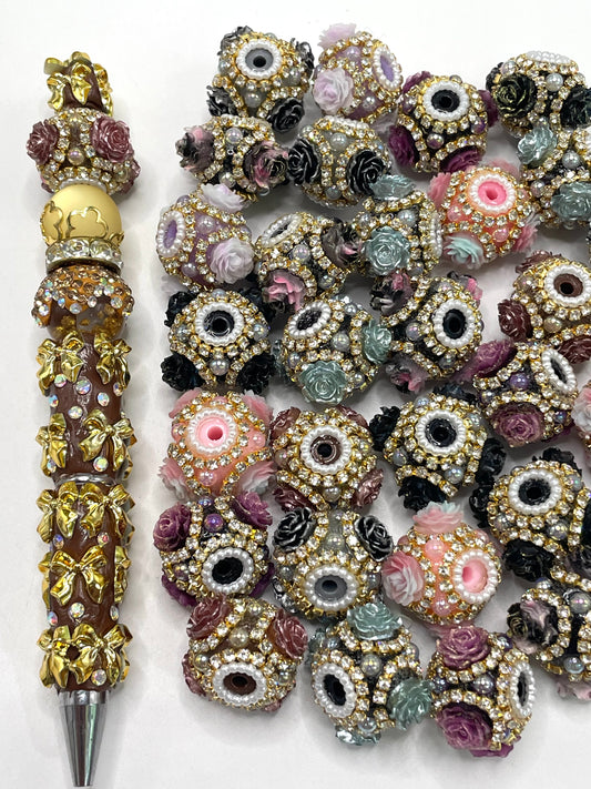 Fancy Beads Rose flower Golden Chain Pearl gasket Spacers acrylic Beads