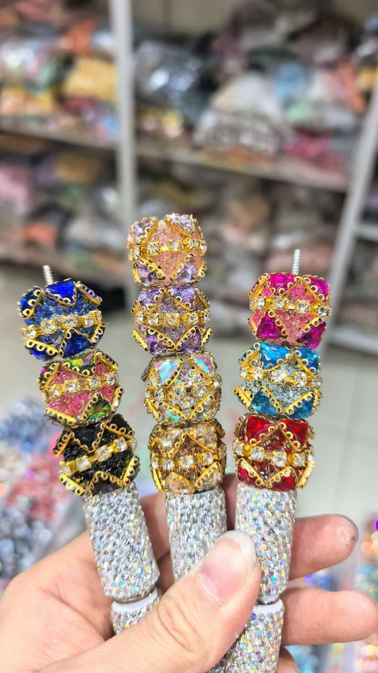 diy beaded beadable fancy beads ormaments golden gold color rhinestone chain and heart shaped colored crystal ,random mix