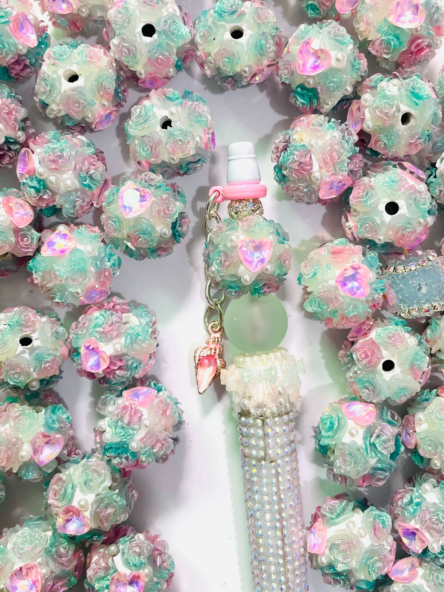 Clay flower beads Pearl beads Heart Rose flower ombre glitter glitter beads