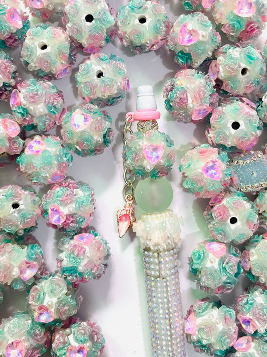 Clay flower beads Pearl beads Heart Rose flower ombre glitter glitter beads