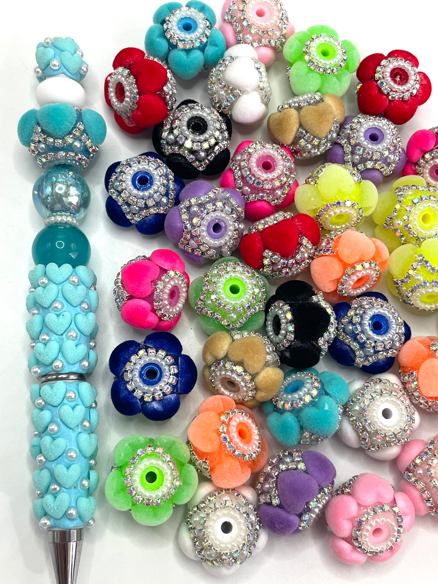 Fancy Beads Flower beads Heart Fuzzy Rhinestone Chain Pearl gasket spacers beads Random Mix 18mm