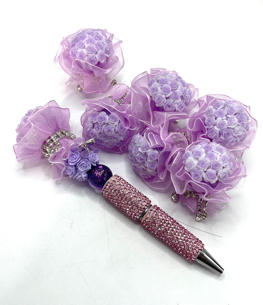 Purple flowers Flower arrangement Holding flowers in hands Fancy Beads Pen Toppers