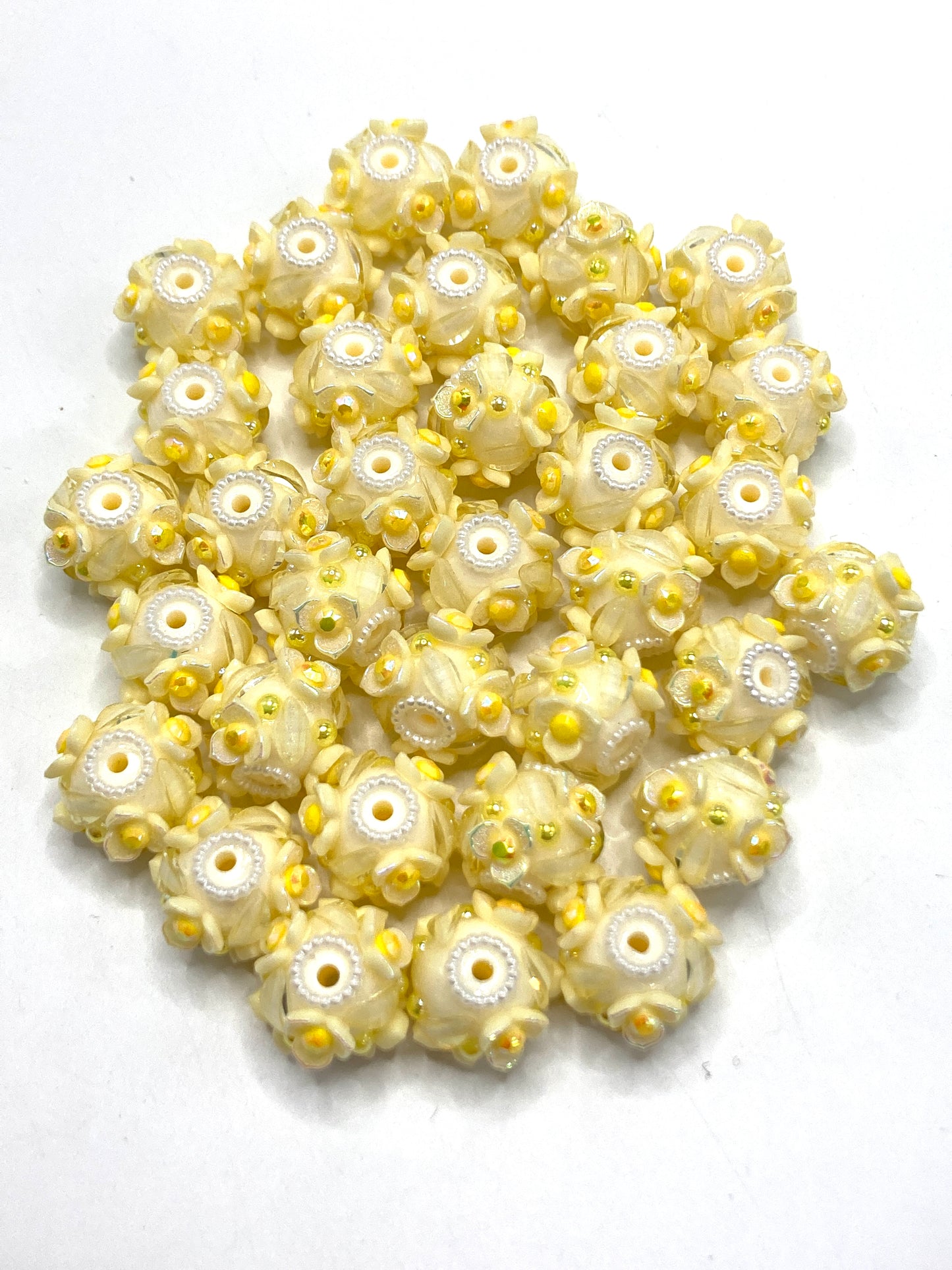 Flower beads Shining flowers Pearl gasket Rhinestone Random Mix 18mm Random Mix