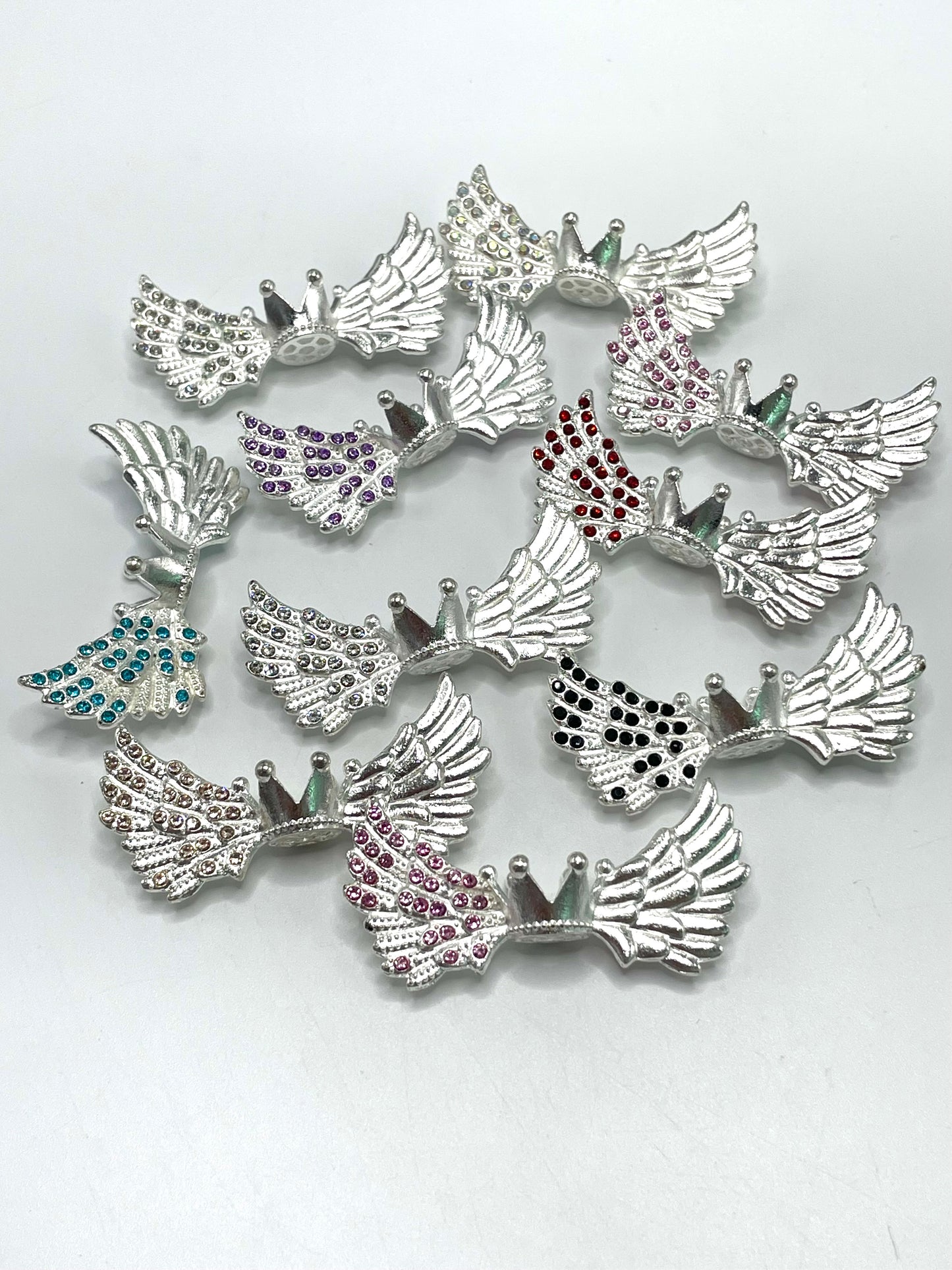 Metal Alloy Wings Inlay Rhinestone Angel Wings and Crown Metal beads 50mm Random Mix