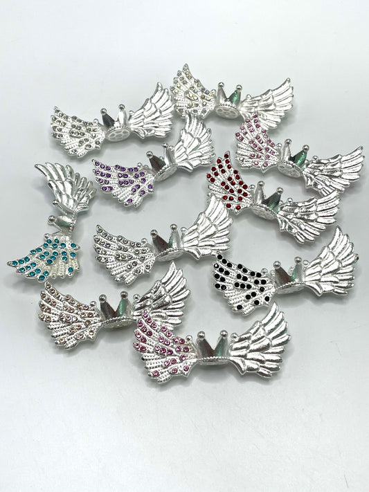 Metal Alloy Wings Inlay Rhinestone Angel Wings and Crown Metal beads 50mm Random Mix
