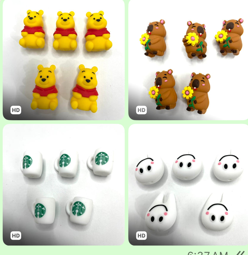 3D beaded beadable silicon beads focal with characters Winnie Pooh star bu capibala with vertical hole