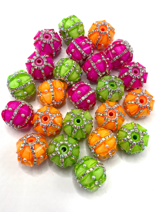 neon bead heart bead with pearl and silver chain fancy beads Random Mix
