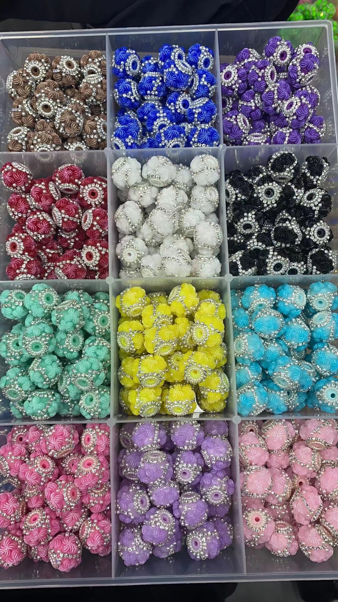 diy beaded beadable fancy beads ornaments with heat shaped swirl and pearl and rhinestone chain