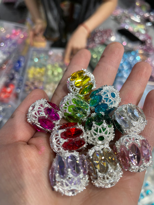 Beaded beadable fancy mirror beads ornaments with bead cap ,random mix