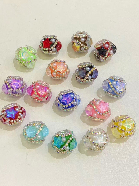 Beaded fancy beads ornaments with star shaped opal color stone and rhinestone chain and pearl ,colored,random mix