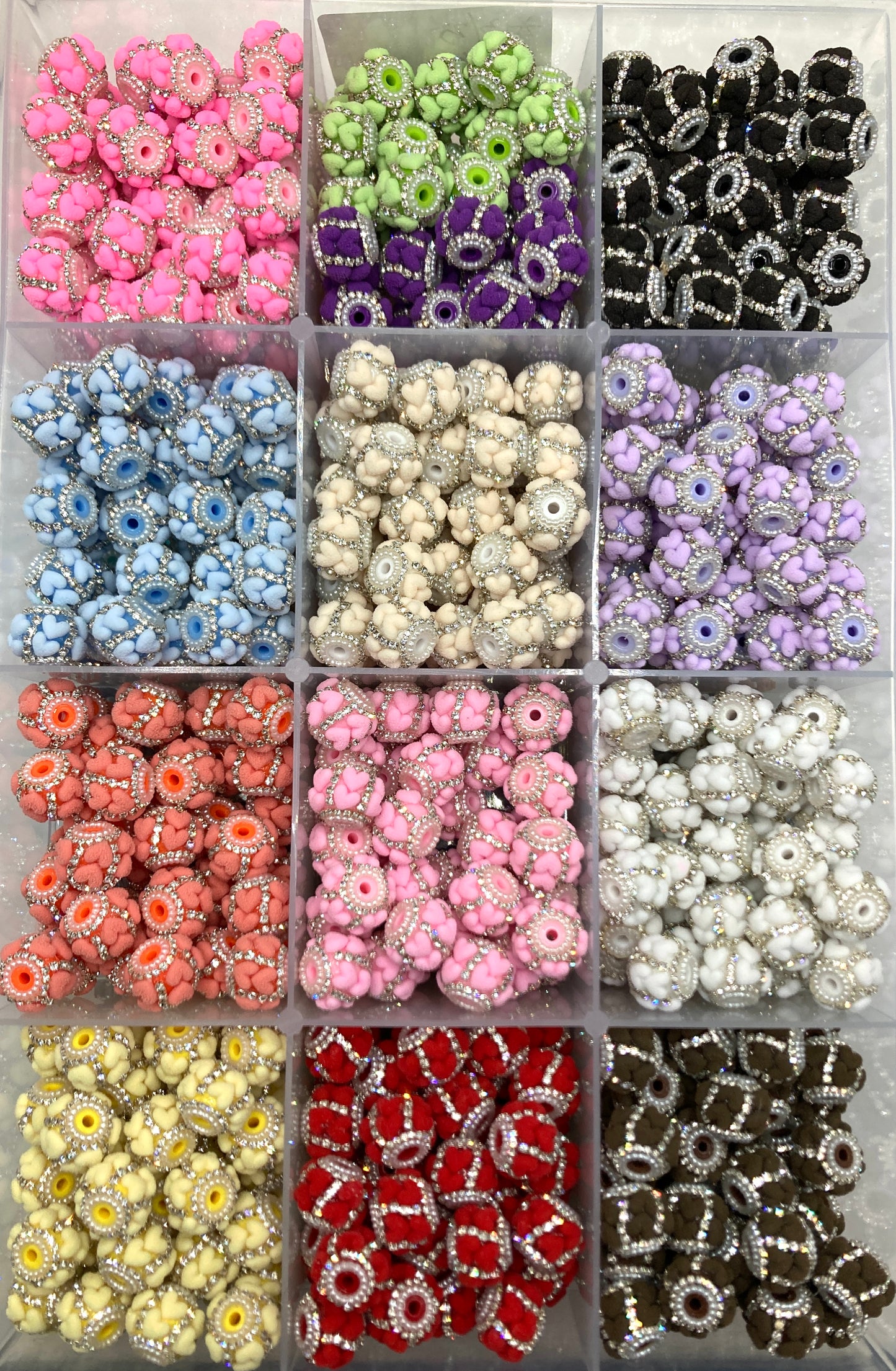 Fancy Beads Sanded Heart Chain Acrylic heart chain beads Pearl gasket Random Mix 18mm