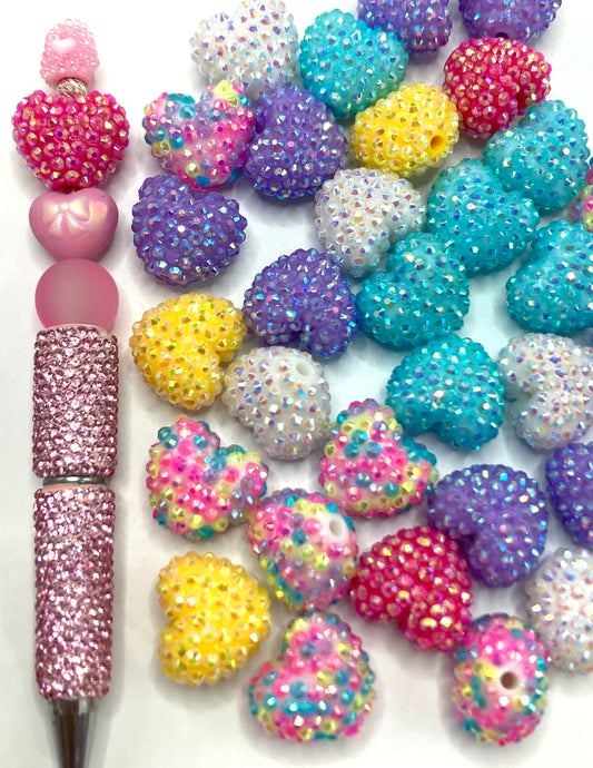 Beaded beadable Acrylic rhinestone pen Multi-colored Rhinestones Heart Beads,Random Mix 23mm