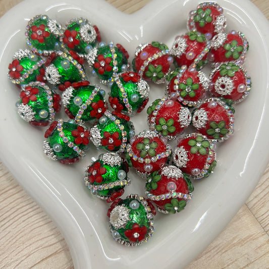 Christmas flowers beads Xmas beads 3D flower beads with pearl and wave chain