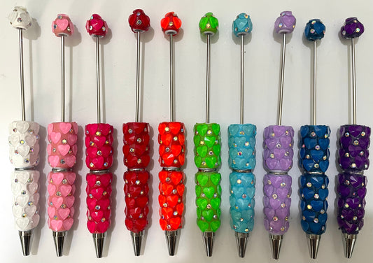 beaded beadable pen diy pen new heart style rhinestone pens fancy pens,random mix color neon color