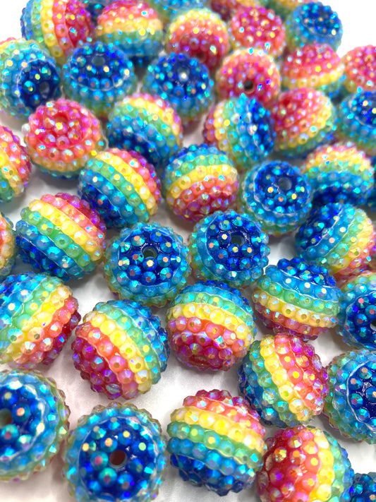 Multicolor jelly rain bow Rhinestone Beads,Random Mix,20mm