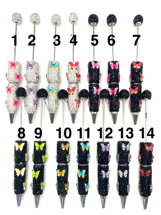 Beadable pen rhinestone pen butterfly pen black rhinestone pen random mixed