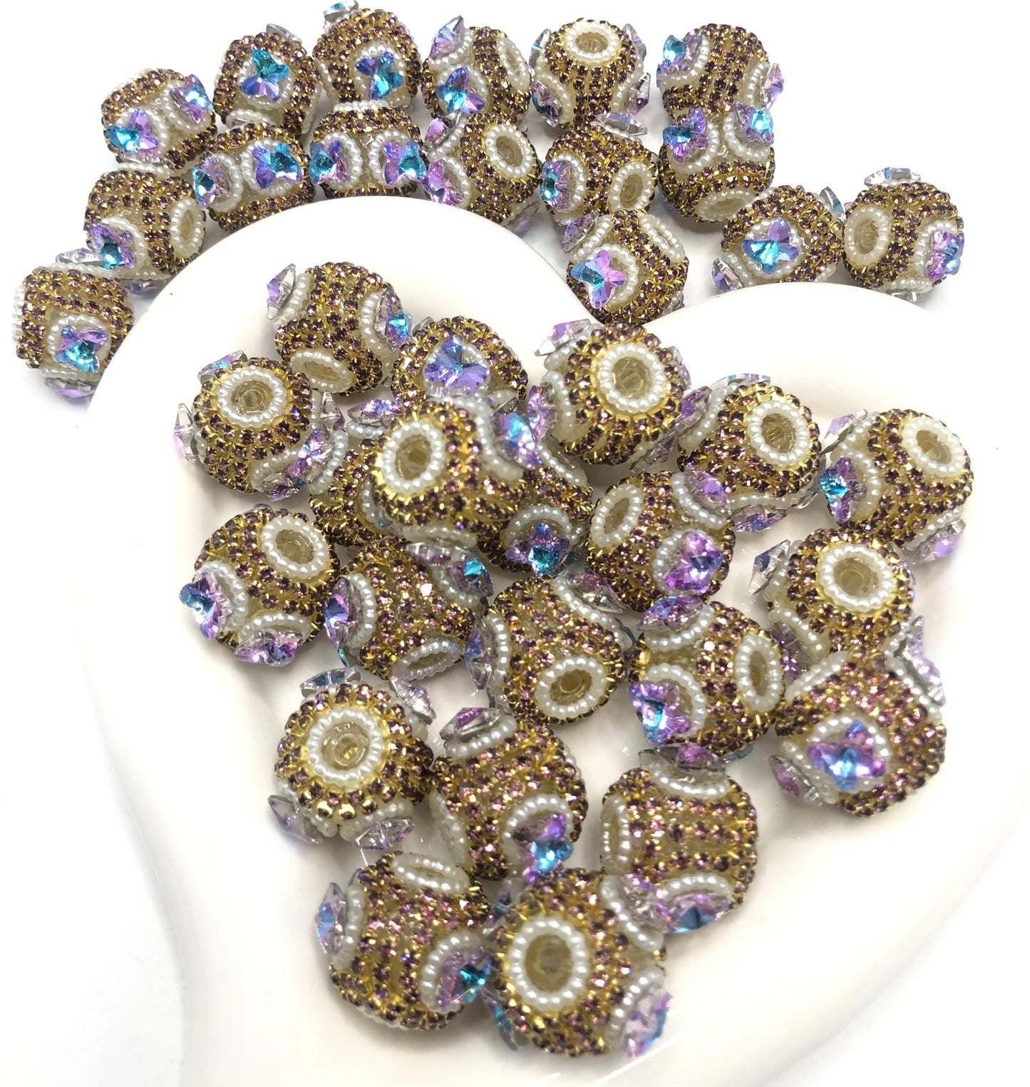 fancy bead craft with rhiestone chain and crstal butterfly and pearl ring ,random mix color
