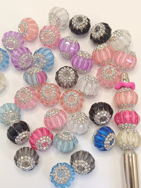 Fancy Lantern Bead Multicolor Color Clear Lantern Acrylic Beads With Rhinestone Chain,Random Mix,18mm Fancy-13