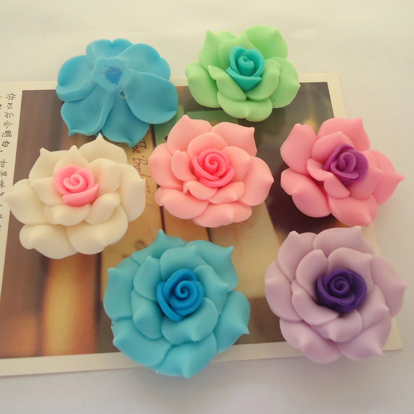 Double Color Fancy Bead Polymer Soft Clay Rose Flower Beads Series,35mm