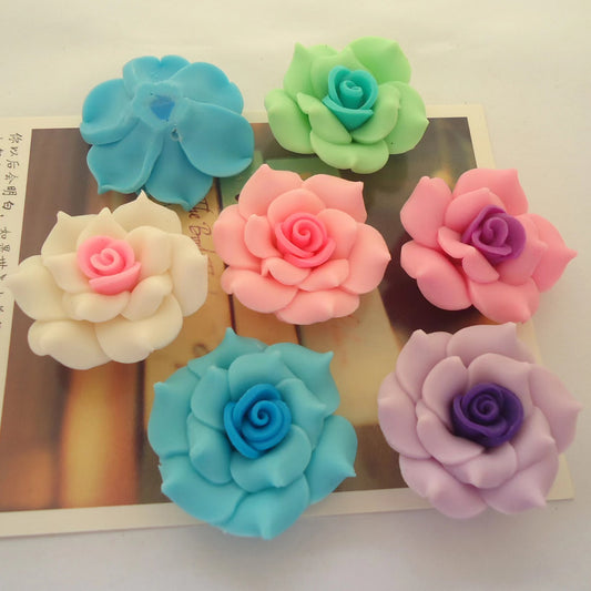 Double Color Fancy Bead Polymer Soft Clay Rose Flower Beads Series,35mm