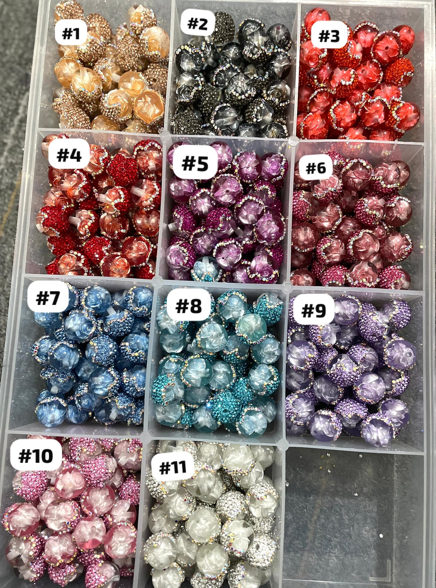 Hot sell fancy rose flower acorn drip bead beaded beadable with rhinestone acorn cap ,random mix