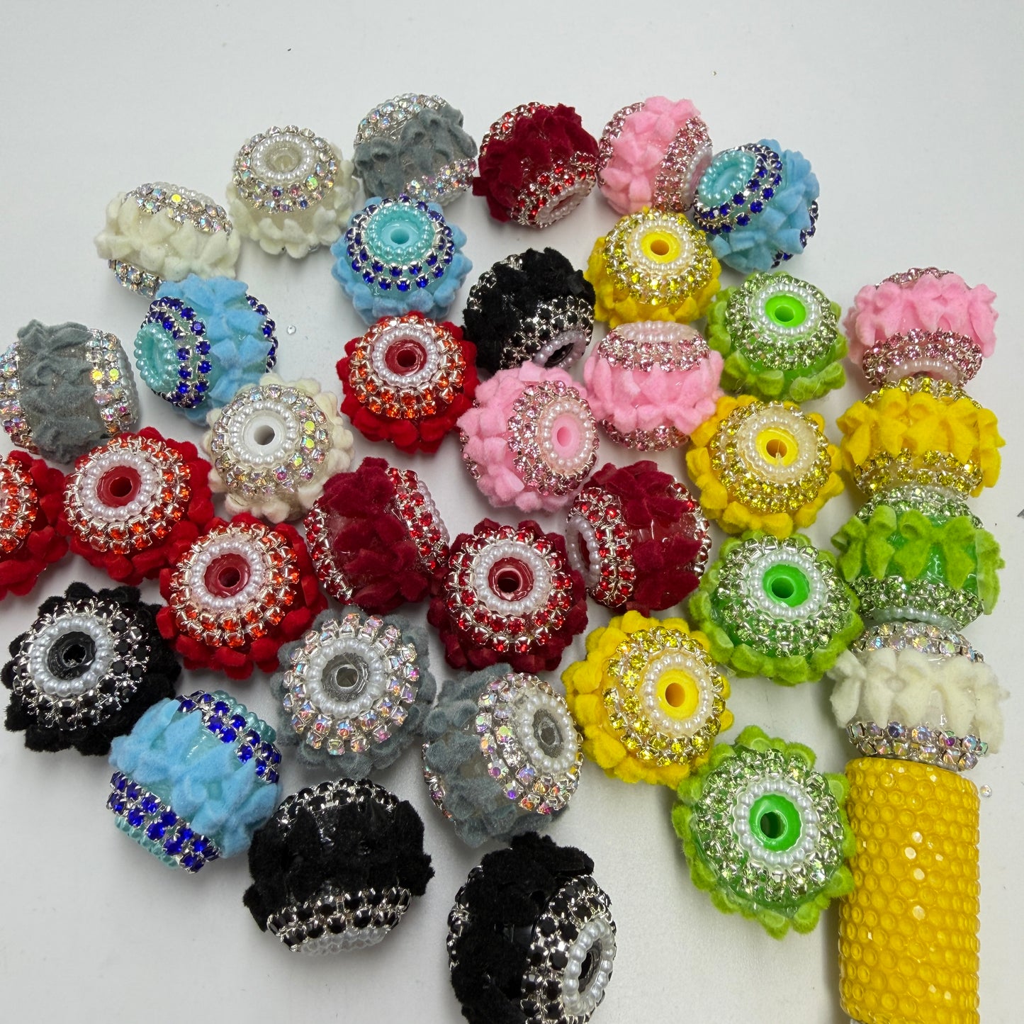 Fuzzy bow beads with colorful rhinestones chain fancy beads
