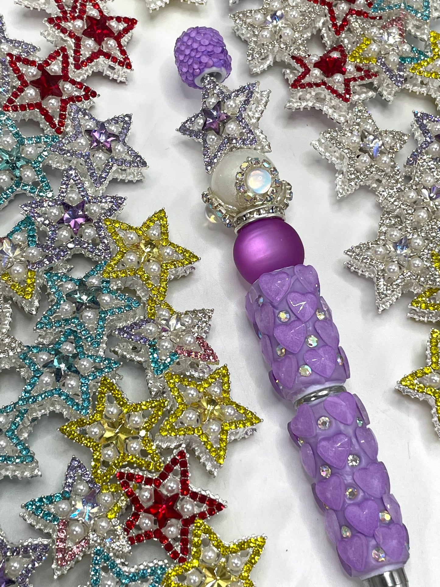 Metal Alloy star Rhinestone Pearl inlay Hollow metal beads Silver Random Mix