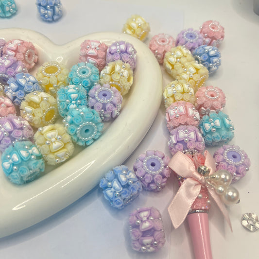 rose flower bead bow bead acrylic bead with bow flower random mix color