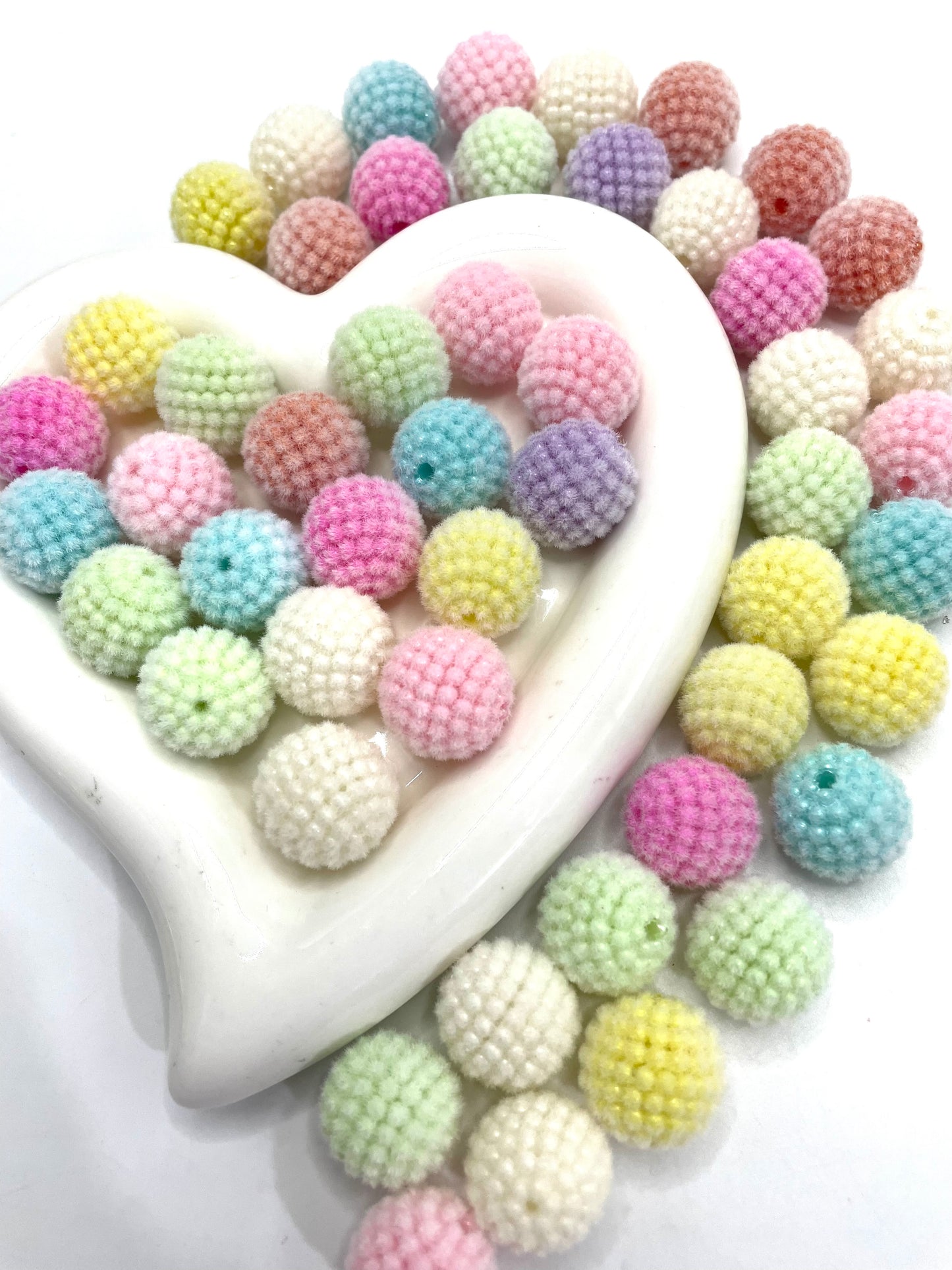 Flock bead flocking Colored flocked beads Fuzzy bead 16mm 20mm Random Mix