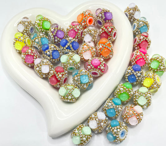 Multicolor Square Rhinestone Pearl Large Hole Beads For Gold and Silver Chain DIY Bracelet Making