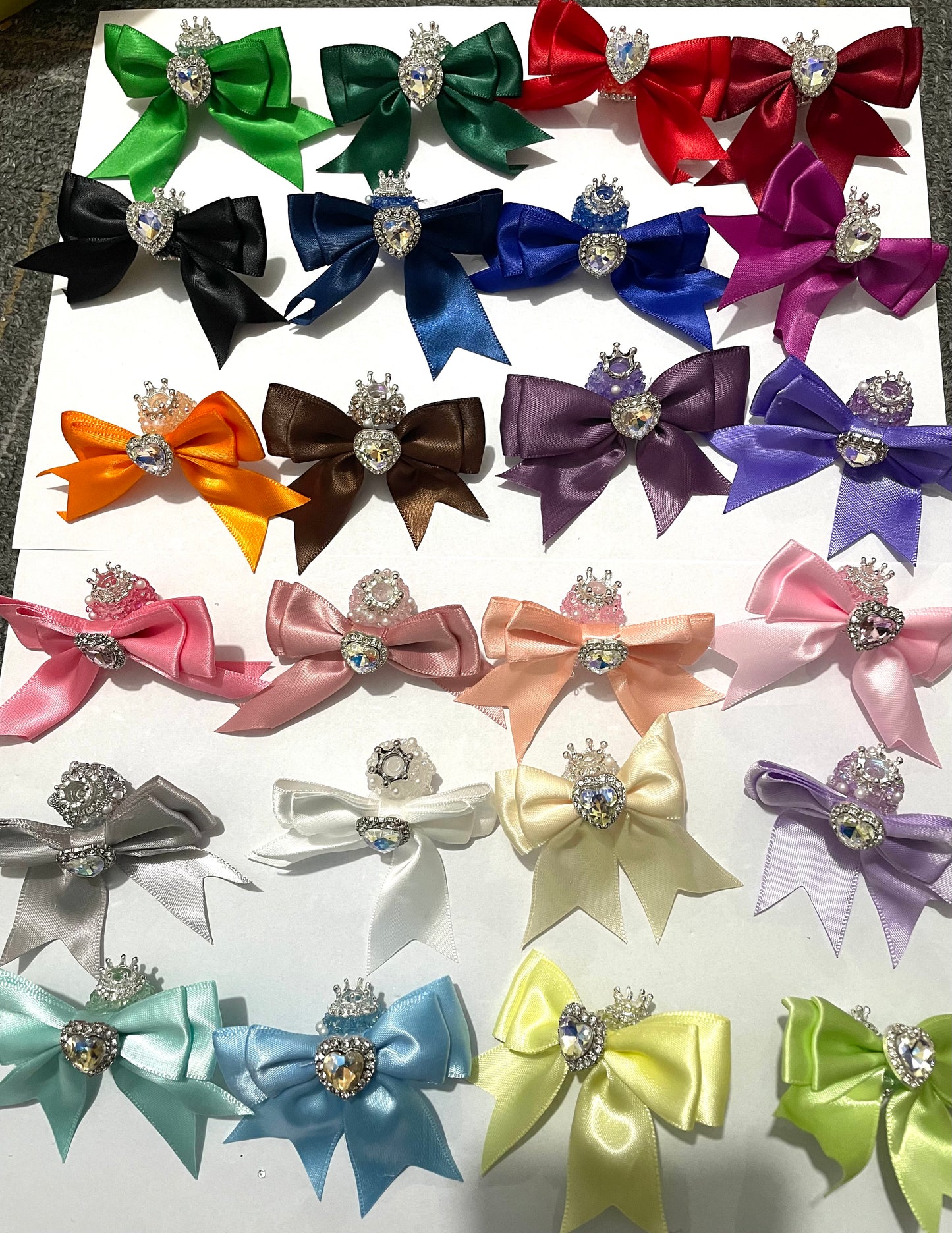 Color #1-#24 textile fabrica bow with crown bead fancy bead craft with crown ornament with bow satin ribbon knot,ornament with pearl and sugar stone, delicate handcraft ,randon mix color