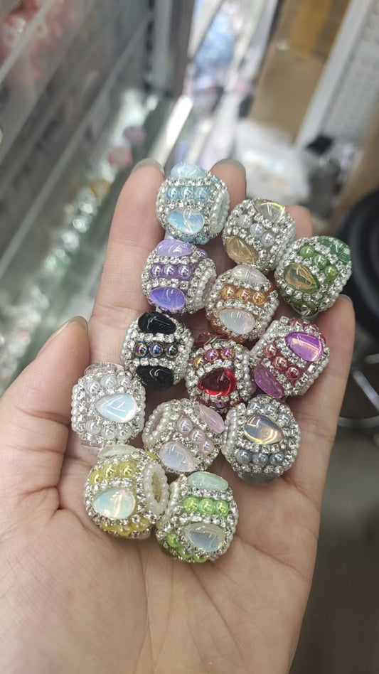 Beaded fancy beads ornaments with water drip shaped opal color stone and rhinestone chain and pearl ,colored,random mix