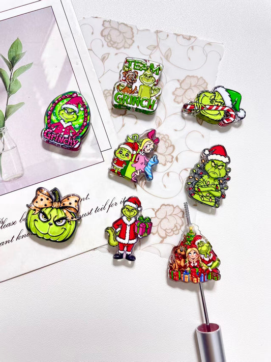 diy beaded beadable arylic crackle beads christmas green character series