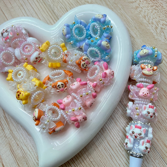 fancy bead acrylic base bead ornaments with lacy textile character beads cartoon bead friends bead figure