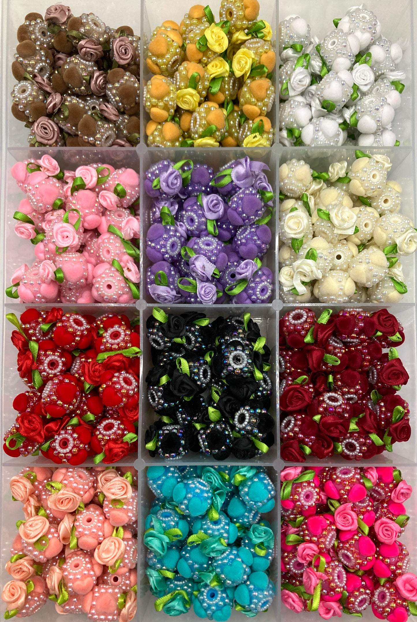 Fancy Beads UV resin and pearl gaskets Fuzzy heart Ribbed rose flower beads Random Mix