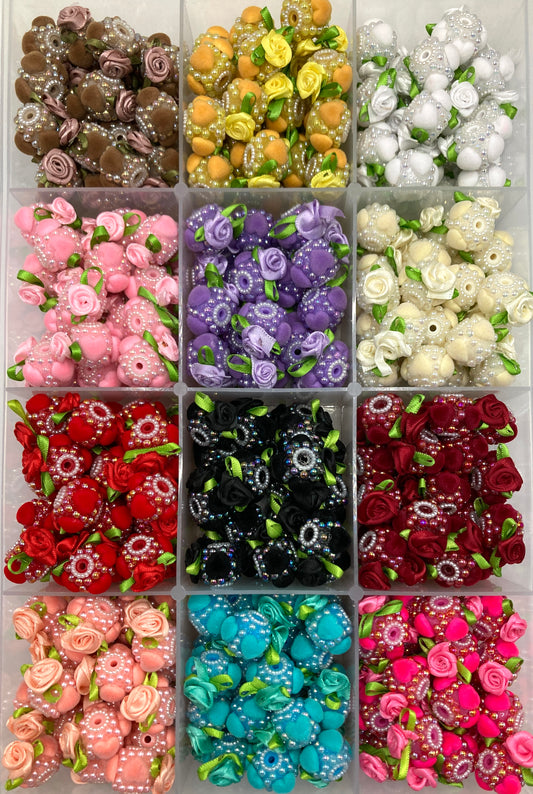 Fancy Beads UV resin and pearl gaskets Fuzzy heart Ribbed rose flower beads Random Mix