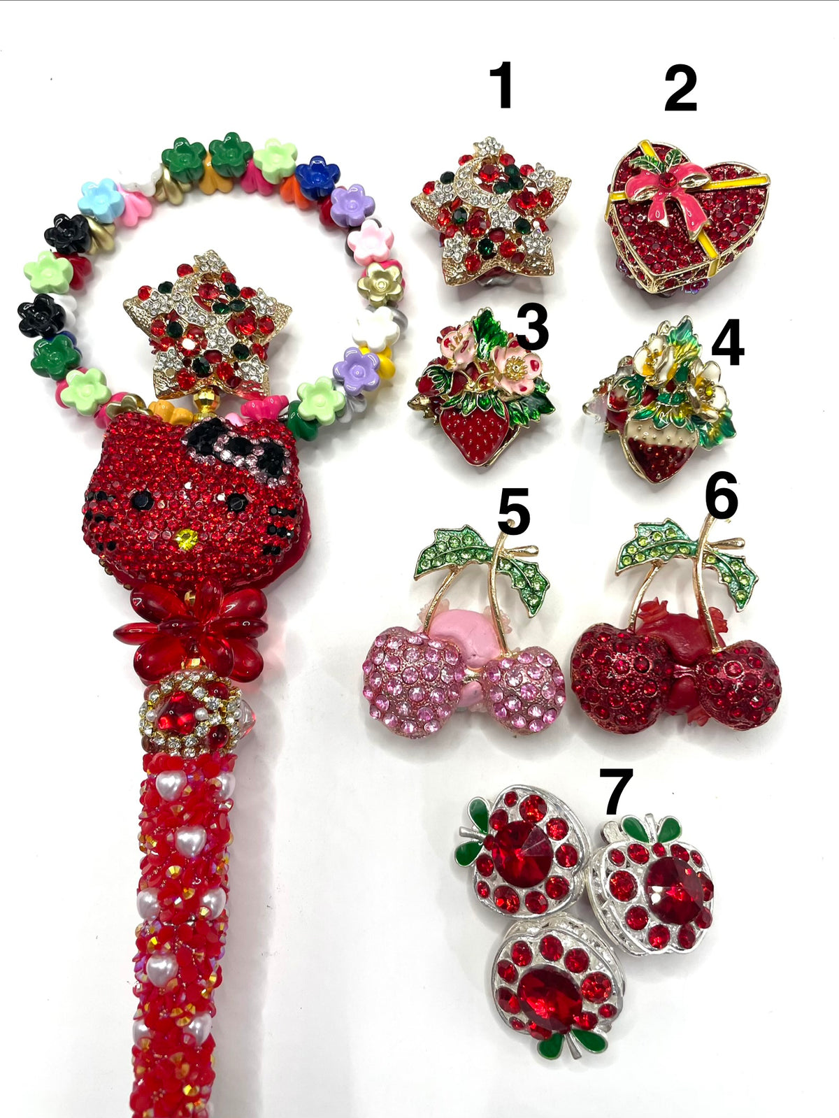 Diy beaded beadable beady heavy fancy beads strawberry beads cherry beads heart with bow star beads metallic metal beads