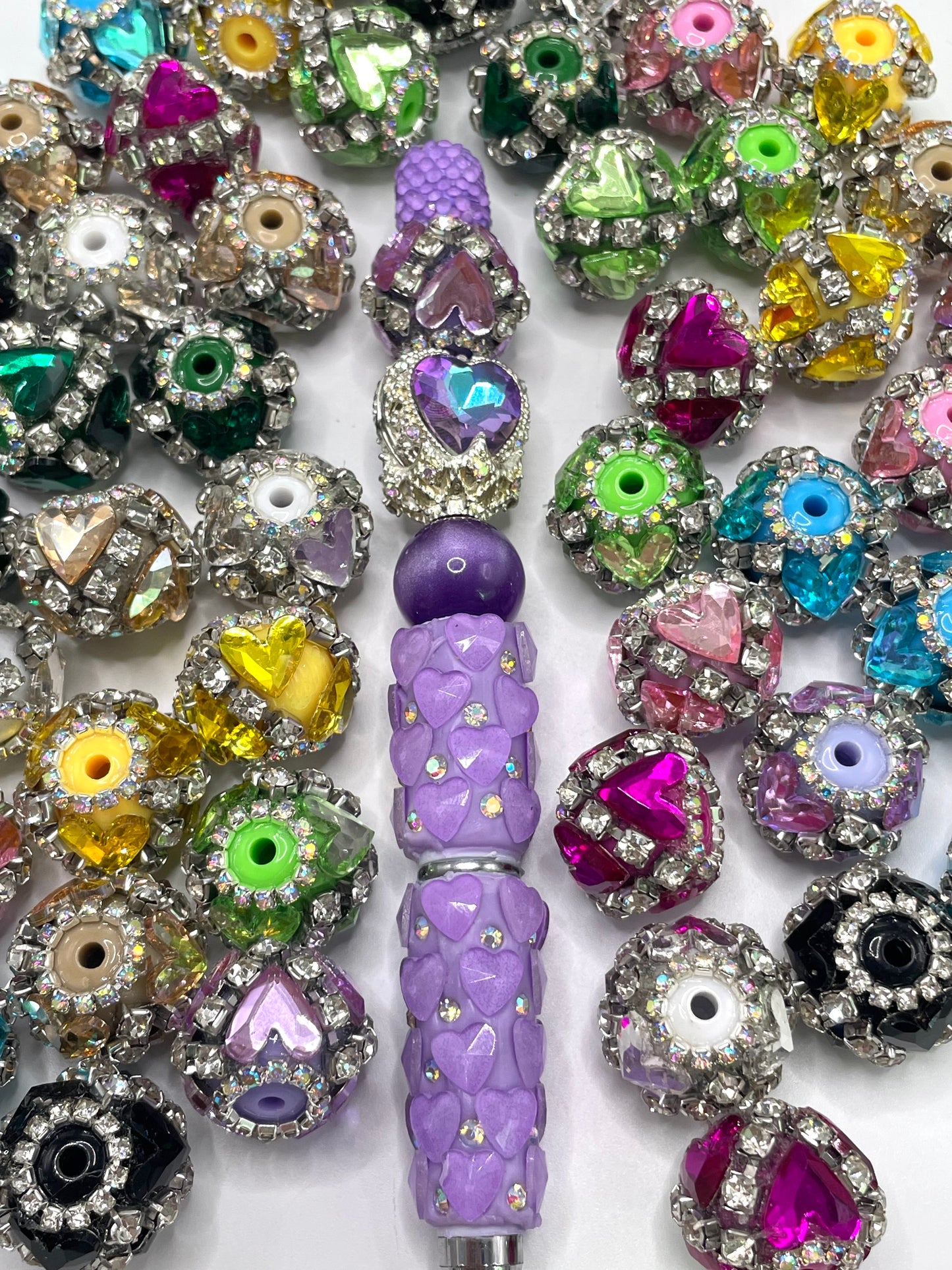 Fancy Beads Glass Mirror surface Heart Rhinestone Chain Pearl gasket Acrylic beads 18mm Random Mix