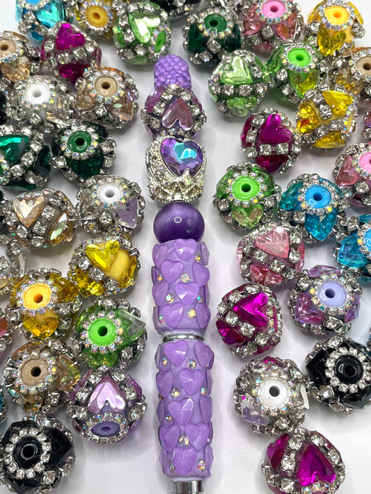 Fancy Beads Glass Mirror surface Heart Rhinestone Chain Pearl gasket Acrylic beads 18mm Random Mix