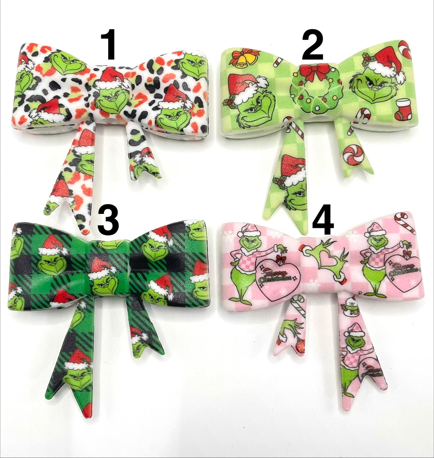 beaded beadable silicone big bow focal colored Pattern watermark bow Silicone bow 58mm Random Mix grinch Christmas