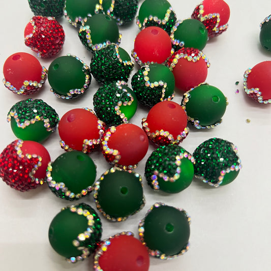 red and green Acorn bead drip bead matte drip bead Christmas beads