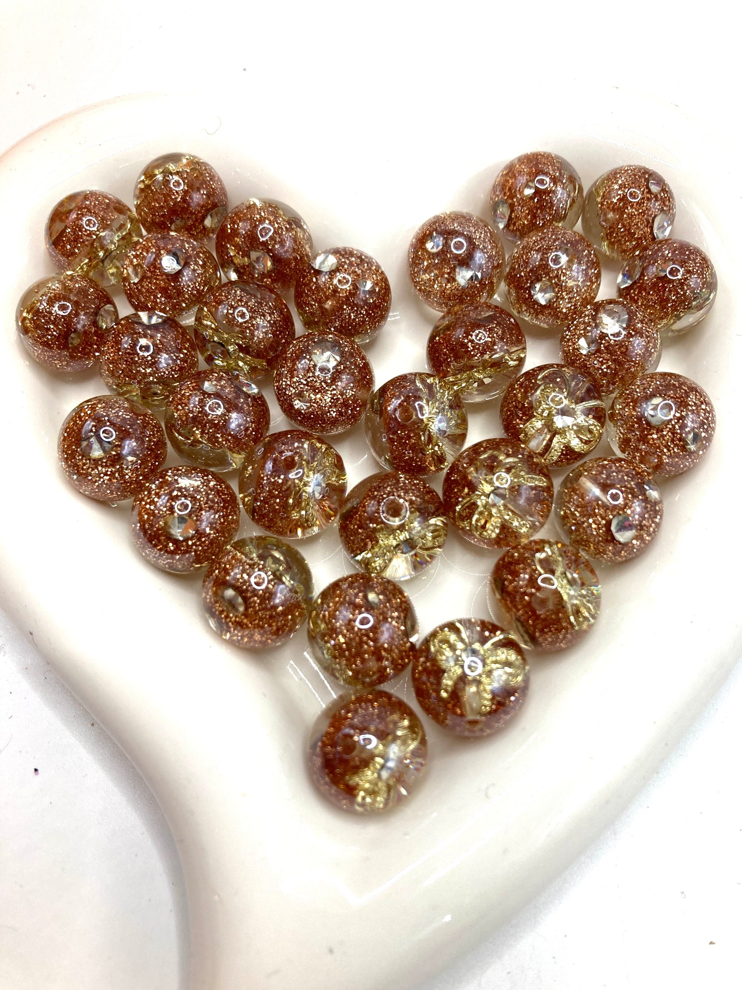 Acrylic beads Embedded with gold foil bows and rhinestones glitter Acrylic DIY Beads 16mm Random Mix