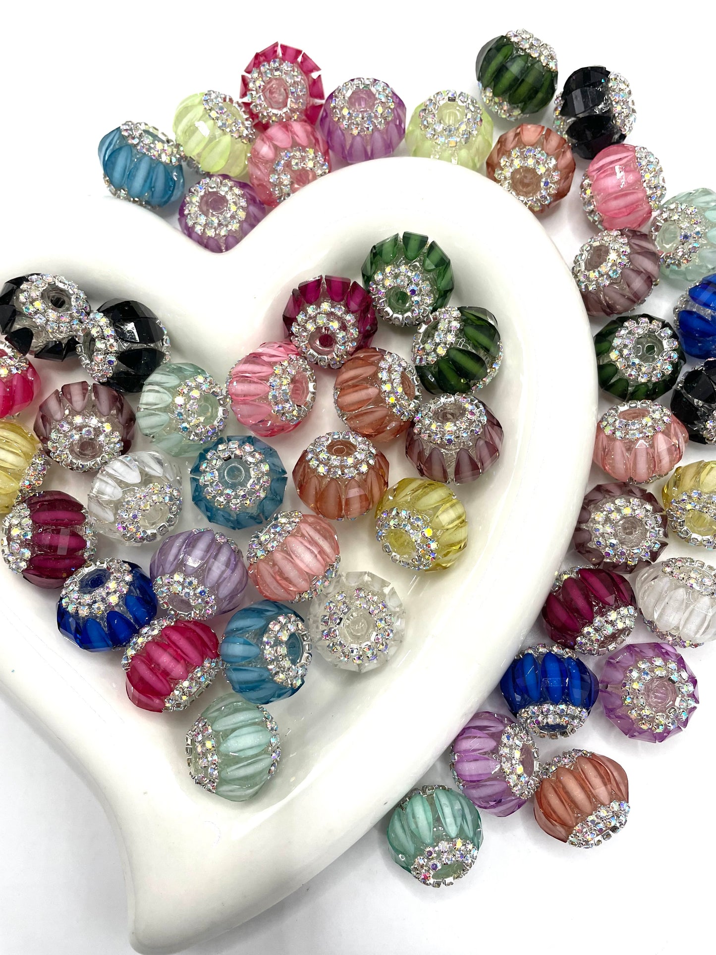 Fancy Lantern Bead Multicolor Color Clear Lantern Acrylic Beads With Rhinestone Chain,Random Mix,18mm Fancy-13