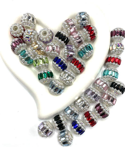 diy beaded beadable fancy beads lantern style ornaments with pearl and mirror stone and rhinestone chain ,random mix .colored