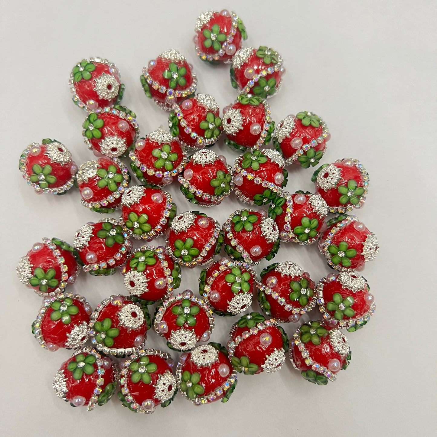 Christmas flowers beads Xmas beads 3D flower beads with pearl and wave chain