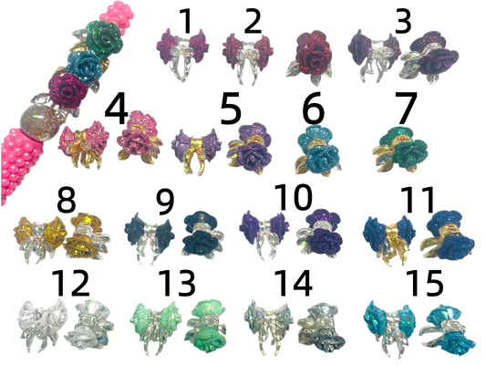 alloy metallic fancy rose flower with the glitter on petal fancy beads ,colored