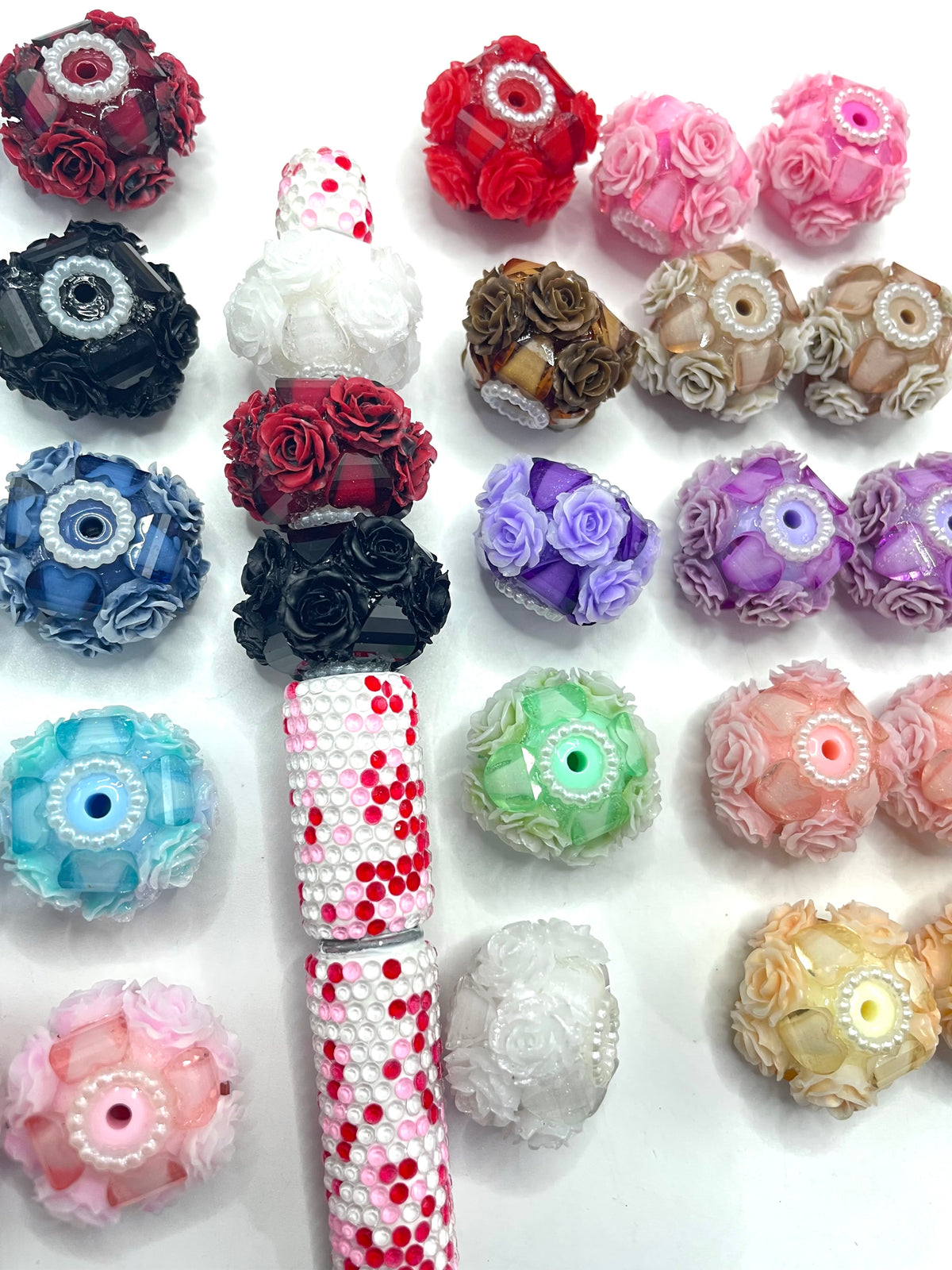flower bead with heart fancy bead and pearl