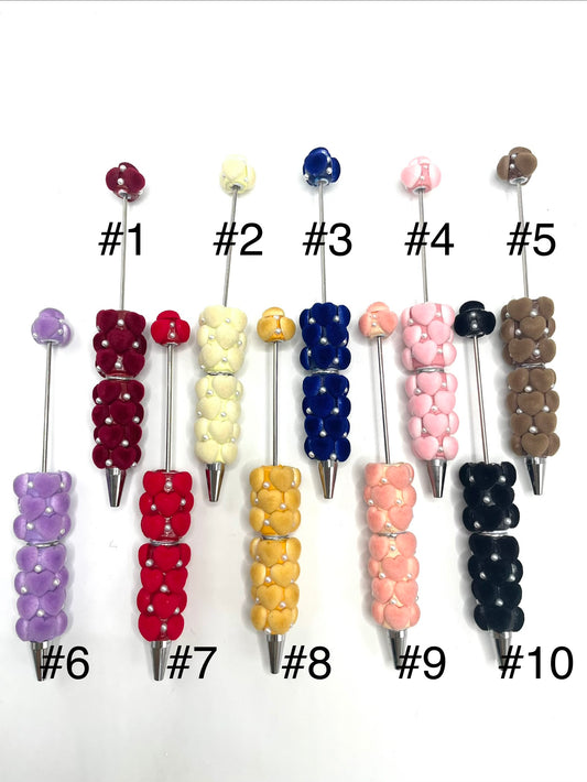 beaded beadable fancy flocked fuzzy heart pens,colored