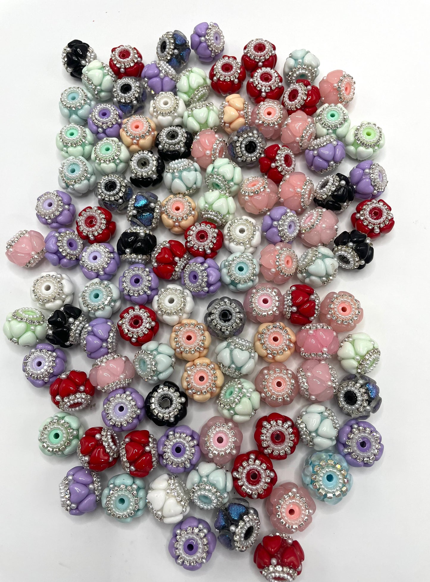 Fancy bead craft with heart and pearl and rhinestone chain,mix color 18mm to 19mm